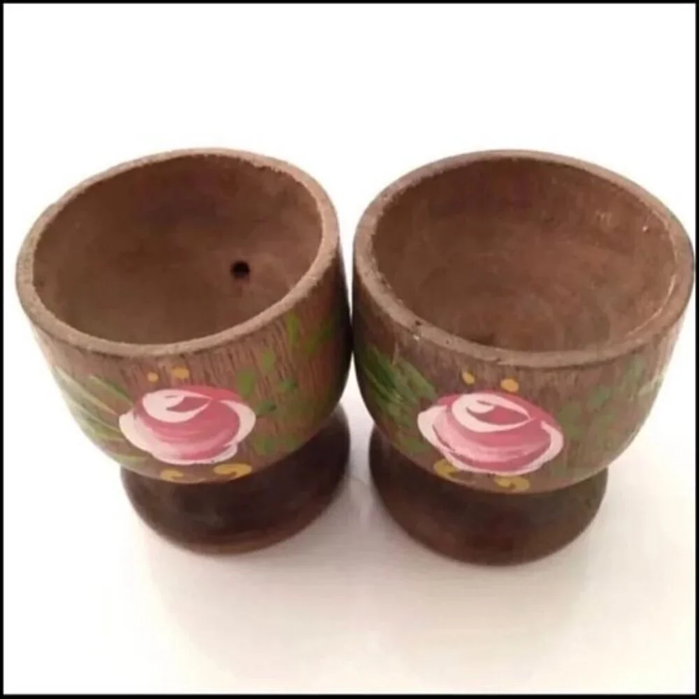 Vintage Hand Painted Wood Egg Cups